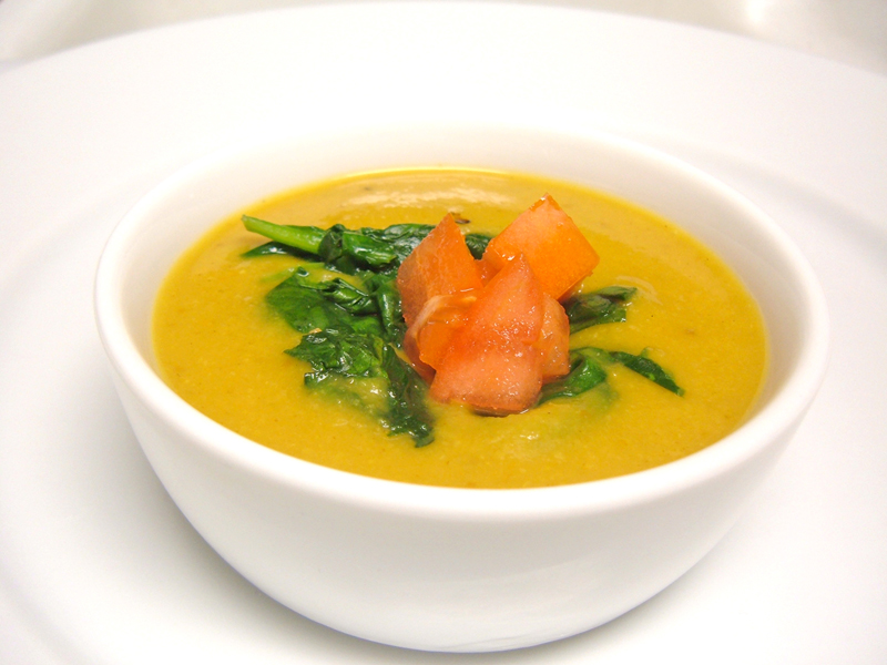 Yellow Dal Puree, with Wilted Spinach and Fresh Tomato Yellow Dal Puree, with Wilted Spinach and Fresh Tomato